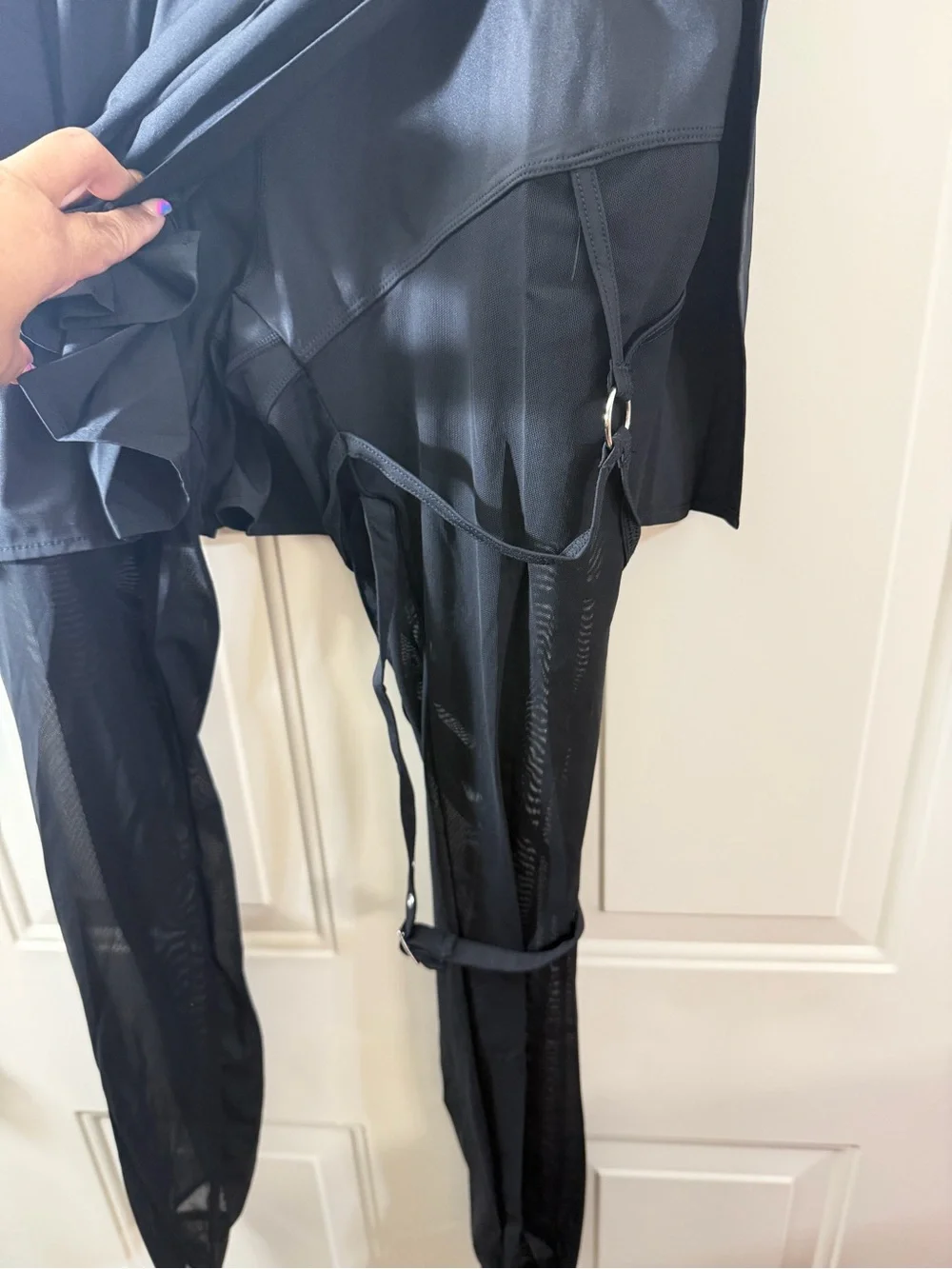 New Halara 2 In 1 Mesh Garter Skirt Leggings XL Tall Black Activewear 0051